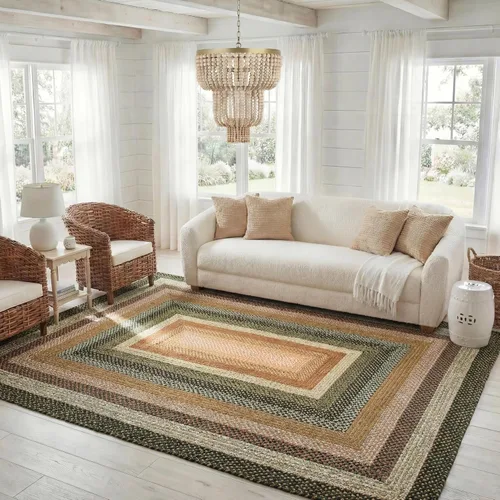 Miniatura 11 de SAFAVIEH Alfombra Lavable Colección Trenzada para Exteriores - 2' x 3', Multicolor, Hecha a Mano y Reversible, No Desprende Pelusa y Fácil
