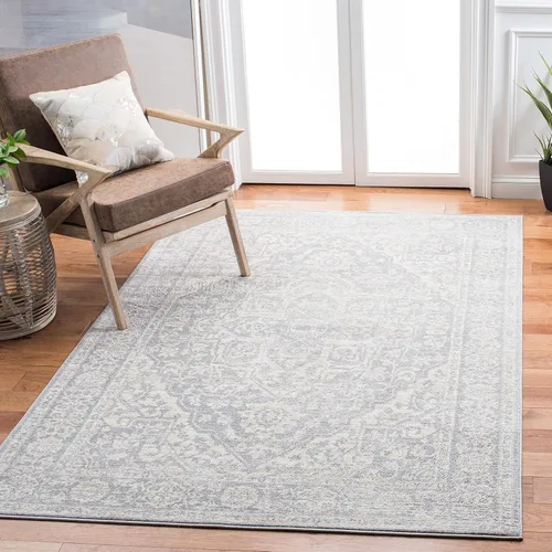 Miniatura 19 de SAFAVIEH - Alfombra de la colección Brentwood - 6' x 9', azul marino y gris claro, diseño envejecido con medallón, no desprende pelusa y fácil azul