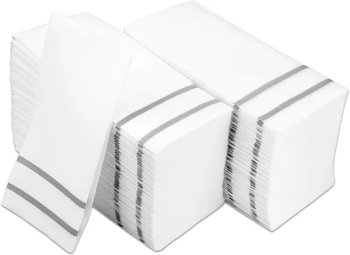 Toallas de mano desechables para baño, diseño plateado, 200 toallas desechables con sensación de lino para huéspedes – Servilletas para cena formal,