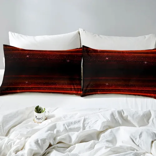 Miniatura 5 de Juego de edredón de color rojo y negro degradado, juego de ropa de cama de galaxia espacial para niñas, tamaño matrimonial, edredón geométrico