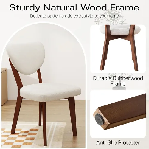Miniatura 5 de Juego de 2 sillas de comedor de madera, silla de comedor tapizada de tela moderna, sillas de cocina, silla de cena de granja para cocina y comedor