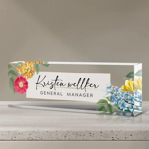 Miniatura 21 de Placa de nombre de escritorio personalizada, placa de nombre de acrílico de margarita africana de alta calidad, placa de nombre personalizada