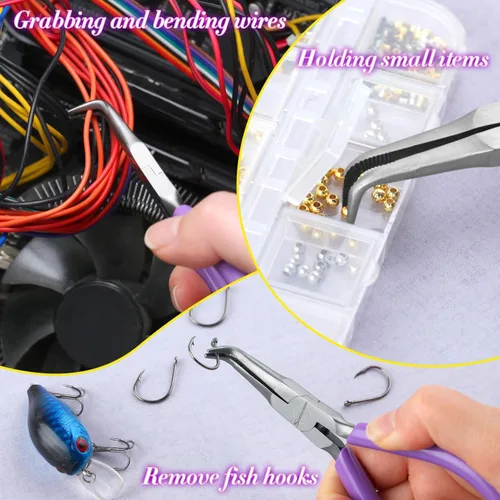 Miniatura 6 de SPEEDWOX Alicates de Punta de Aguja Doblada con Mandíbula Dentada Mini Alicates de Punta Larga Doblados Alicates Removedores de Aguja Herramientas