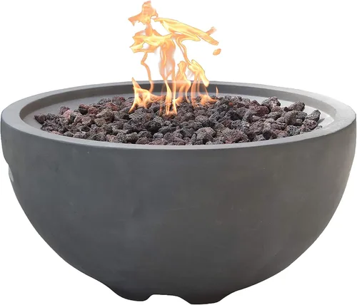 Nantucket - Chimenea de hormigón de 26 x 26 pulgadas, incluye rocas de lava modernas hogueras y chimeneas al aire libre para jardín, cubierta,