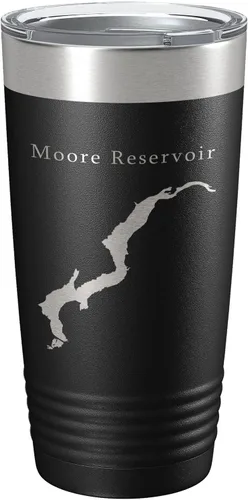 Moore Reservoir Tumbler Lake Map Travel Mug Insulated Laser Engraved Coffee Cup New Hampshire Vermont 20 oz Black