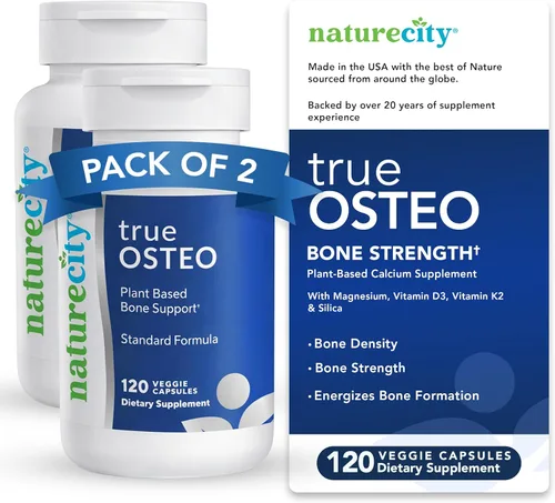 NatureCity True-Osteo Suplemento a base de plantas para la fuerza ósea | AlgaeCal Calcio y magnesio, vitamina D3 a base de plantas, vitamina K2,