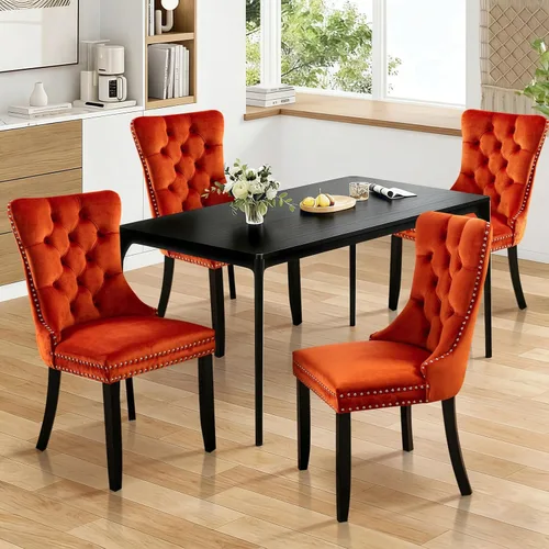 Miniatura 31 de SoarFlash Juego de 2 sillas de comedor de tela de lino, sillas de comedor tapizadas con ribete de cabeza de clavo y patas de madera de color claro