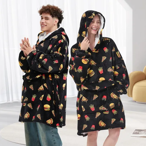 Miniatura 2 de Fiosnow Sudaderas con capucha de pizza y papas fritas para mujeres y hombres, sudaderas con capucha de tamaño grande para adultos, manta portátil