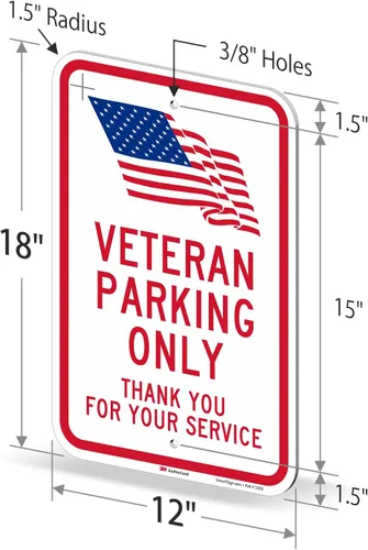 Miniatura 6 de SmartSign Letrero de metal con texto en inglés "Veteran Parking Only - Thank You For Your Service" de 18 x 12 pulgadas con símbolo de la bandera