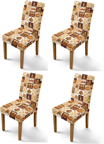 Miniatura 99 de Rnyleeg Thanksgiving Chair Covers for Living Room No Arms Turkey Pumpkin Stretch Dining Chair Covers Set of 6 Soft Washable Kitchen Chair Protector