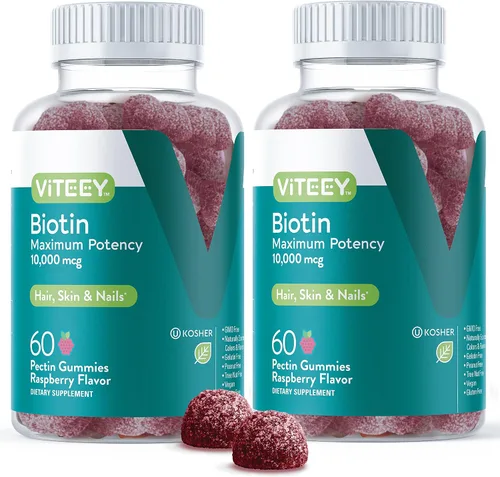Miniatura 7 de Viteey Gomitas de biotina - 10,000 mcg - 60 unidades Gomitas de biotina para el crecimiento del cabello para la piel y las uñas, veganas, sin