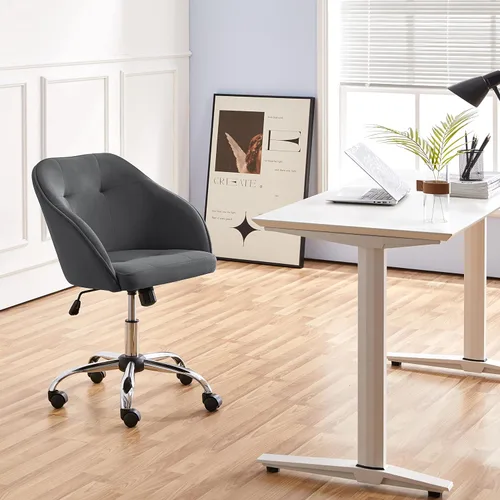 Miniatura 2 de Topeakmart Silla de escritorio de terciopelo para oficina, con base de metal, tapizada, giratoria, altura ajustable, silla de computadora moderna