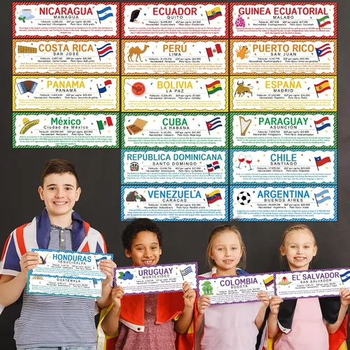 Miniatura 4 de 21 carteles de países en español, banderas, decoraciones para aulas, países latinoamericanos (nuevo) España, Puerto Rico y Guinea Ecuatorial