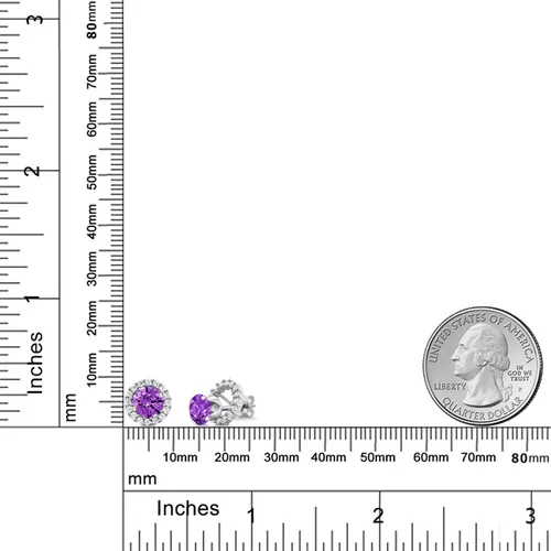 Miniatura 20 de Gem Stone King Aretes redondos de plata de ley 925 de 0.236 in con piedra natal extraíble para mujer