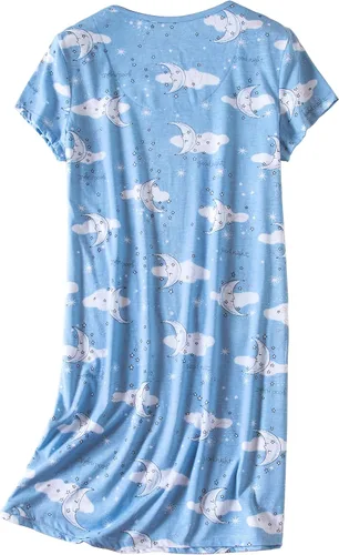 Miniatura 2 de Inadays Camisón de algodón para mujer, ropa de dormir de manga corta, camisón casual con estampado, pijama holgado y cómodo
