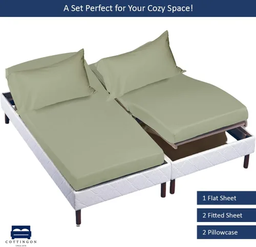 Miniatura 4 de Cottingon Juego de Sábanas Split King para Cama Ajustable, Sábanas de Cama 100% Algodón Egipcio, Incluye 2 Sábanas Bajeras Twin XL de 39X80 Salvia