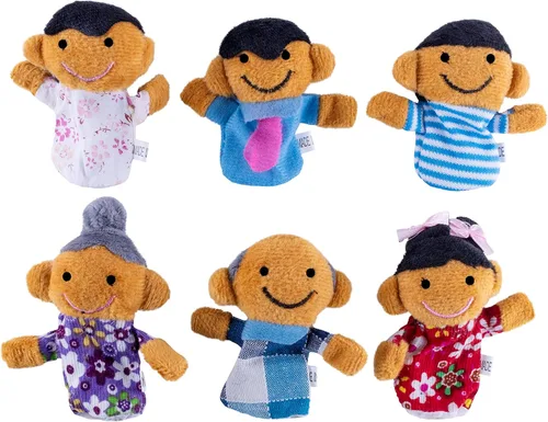Miniatura 6 de Mini abuelos, mamá y papá, hermano y hermana, marionetas de dedo de familia para niños, espectáculos, recreación, colegios - 6 piezas.