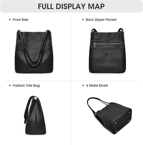 Miniatura 6 de Kattee Bolso de hombro de cuero genuino suave para mujer con cierre magnético superior