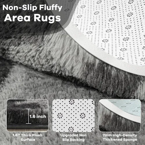 Miniatura 4 de Noahas - Alfombras mullidas de 4 x 6 pies para dormitorio y sala de estar, alfombra gruesa y peluda de color gris, alfombra de suelo antideslizante
