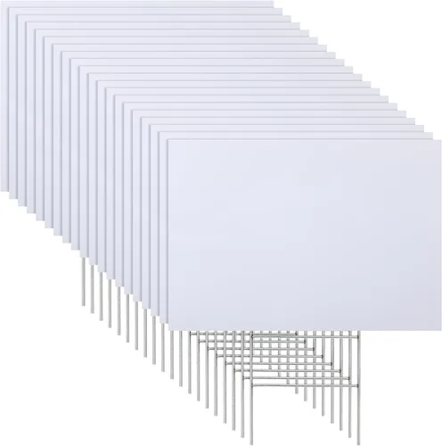 Leinuosen 10 juegos de letreros de plástico corrugado de 24 x 36 pulgadas, letreros en blanco para patio con estacas en H corrugado, hoja de cartel