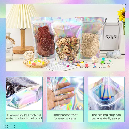 Miniatura 4 de NPLUX - Bolsas holográficas de Mylar resellables para embalaje y más, bolsas resellables para pequeñas empresas (paquete de 50, 5.5 x 8 pulgadas)