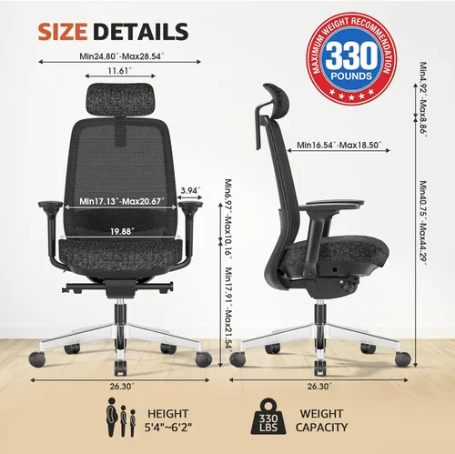 Miniatura 2 de ErgoSift M2 - Silla de oficina ergonómica, silla de escritorio de malla con respaldo alto, soporte lumbar ajustable y reposacabezas reposabrazos 4D