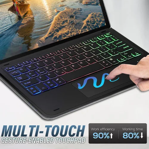 Miniatura 7 de Funda con teclado retroiluminado con panel táctil para Samsung Galaxy Tab A7 10.4 versión 2020, teclado inalámbrico retroiluminado arcoíris de 3