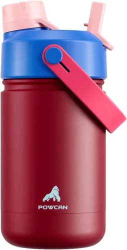 Miniatura 25 de POWCAN - Botella de agua con aislamiento de 18 onzas, con tapa de boquilla y pajilla 2 en 1, fría 24 horas, a prueba de fugas, apta para portavasos
