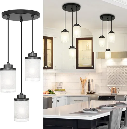 TENGXIN Lámpara Colgante Moderna de 3 Luces con Pantalla de Vidrio Negro Mate, Iluminación Colgante Ajustable de Estilo Industrial Retro, Accesorio