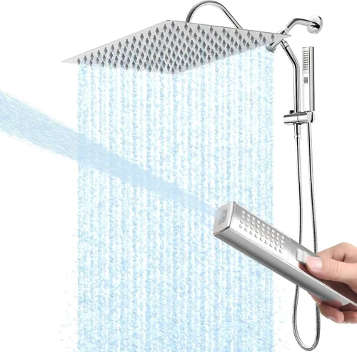 Miniatura 8 de Cabezal de ducha de lluvia, cabezal de ducha rectangular de 12 x 8 pulgadas con rociador de mano, juego de cabezal de ducha doble con barra