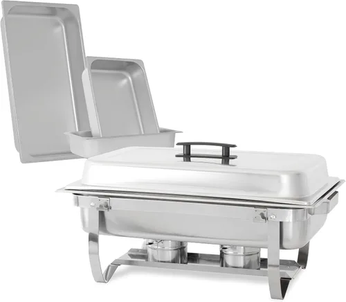 Tiger Chef 8 cuartos de galón, Chafer Tamaño Completo Acero Inoxidable 2 charolas de medio tamaño y Carcasa de tacto frío de plástico., Plateado