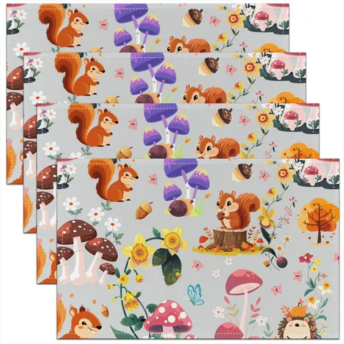 Miniatura 44 de jejeloiu Juego de 4 manteles individuales decorativos de hongos de 18 x 12 pulgadas, manteles individuales de mesa con diseño de hongos de dibujos