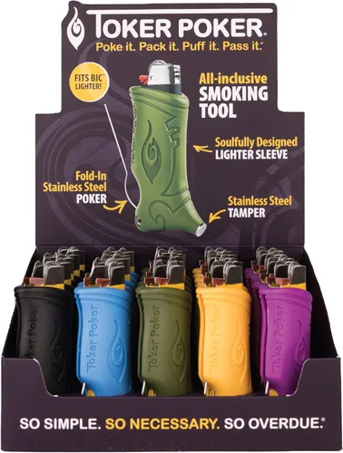 Toker Poker 2.0 - La mejor herramienta de encendedor todo incluido; incluye estuche para encendedor, póker retráctil de acero inoxidable,