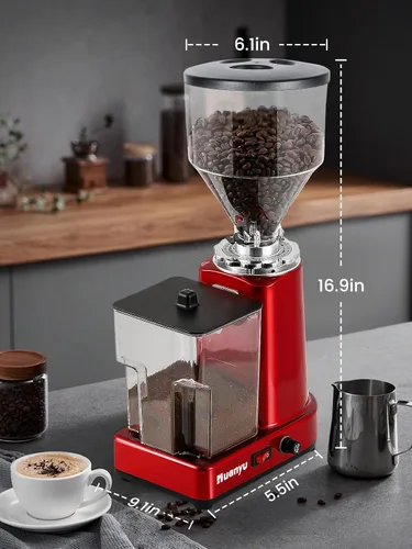 Miniatura 7 de Huanyu Molinillo de café de rebabas planas con 19 ajustes de molienda a granel, molinillo de granos de café eléctrico ajustable de gran capacidad