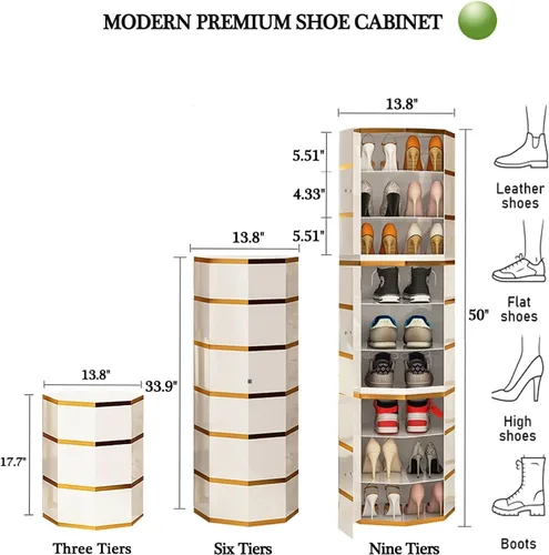 Miniatura 3 de Estantes Zapatero Zapatero 360° giratorio 3/6/9 niveles Gabinete de zapatos de metal con puertas de adsorción Estante redondo giratorio para zapatos