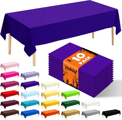 Miniatura 21 de Paquete de 10 manteles desechables de plástico premium de 54 x 108 pulgadas, mantel rectangular para mesa, para cumpleaños, bodas, Navidad, Beige