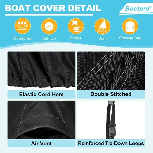 Miniatura 5 de Funda para lancha remolcable de 17 a 19 pies con cubierta de motor fuera de borda, 900D resistente a la decoloración, lona marina impermeable
