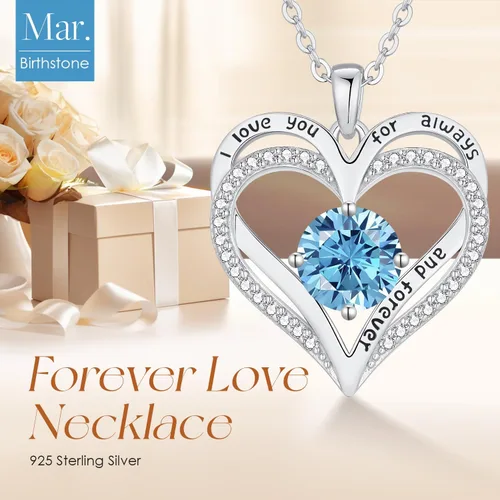 Miniatura 126 de LOUISA SECRET Love Heart Birthstone Necklaces for Women, Birthday Gift for Women, Anniversary Jewelry for Wife Her, 925 Sterling Silver Pendant