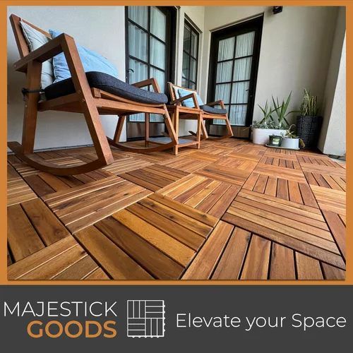 Miniatura 3 de Majestick Goods Azulejos de plataforma de listones largos entrelazados, azulejos de madera de acacia entrelazados, fácil instalación para suelos