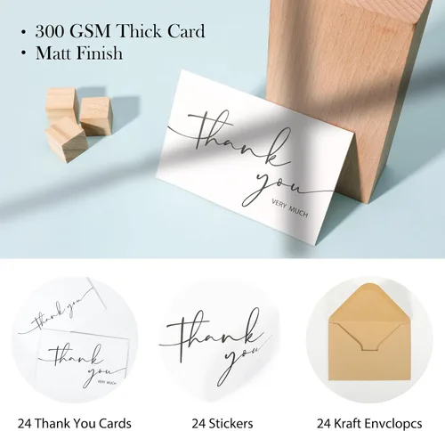 Miniatura 2 de NESCCI Paquete de 24 tarjetas de agradecimiento con sobres, diseño minimalista de 4 x 6 pulgadas, notas de agradecimiento para bodas, despedidas