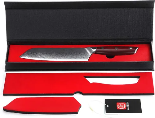 Miniatura 2 de YARENH Santoku - Cuchillo de chef de acero Damasco de 7 pulgadas, 67 capas, afilado de larga duración, resistente al óxido, cuchillo de cocina