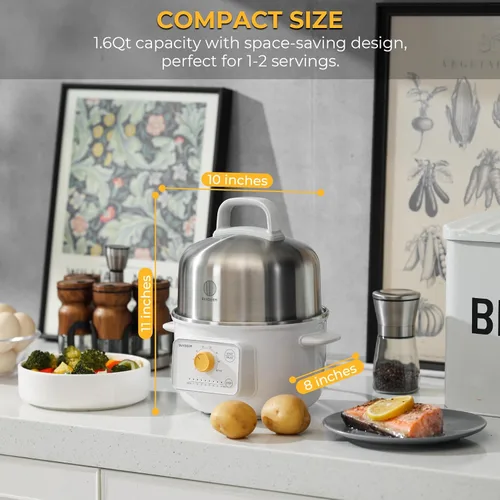 Miniatura 2 de BUYDEEM G32 Vaporizador Eléctrico de Alimentos 1.56L, Vaporizador de Acero Inoxidable para Verduras, Huevos y Mariscos, 8 Configuraciones de Tiempo