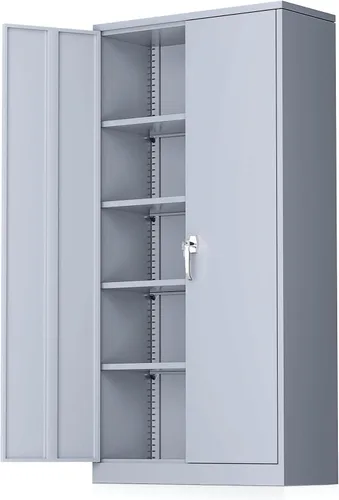 Miniatura 11 de Armarios de almacenamiento de metal Greenvelly blancos de 183 cm de garaje con puertas y estantes, organización de archivos de metal para oficina