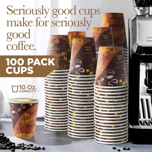 Miniatura 2 de Shop Square Tazas de café de papel desechables – 10 onzas (paquete de 100) – Vasos de papel, tazas calientes, tazas de bebidas calientes para té