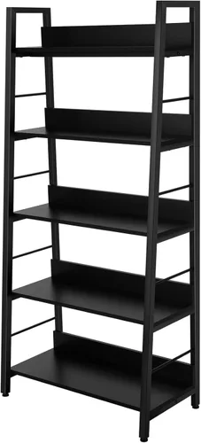 Miniatura 12 de BATHWA Estantería para libros de 5 niveles, estantería industrial de madera abierta y metal, estante de escalera de madera de 59 pulgadas de alto