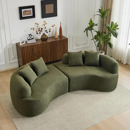 Miniatura 11 de 67'' Modern Curved Loveseat, Luxury Teddy Velvet Upholstered Couch, Comfy Cloud Compressed Sofa with 2 Pillows for Small Spaces Living Room