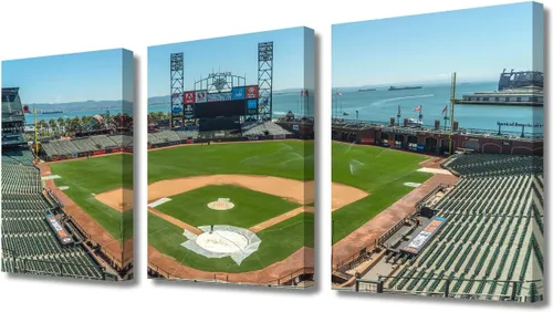 Miniatura 23 de TUMOVO American Sports - Decoración de pared Wrigley Stadium, 3 piezas, arte de pared de estadio de béisbol, cuadros para decoración del hogar
