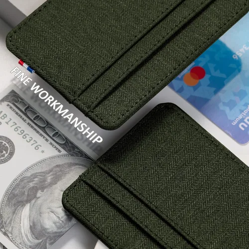 Miniatura 6 de Qbool Cartera de bolsillo frontal para hombre, delgada, minimalista, con bloqueo RFID, ranura para efectivo, tarjetero, Verde del Z-ejército