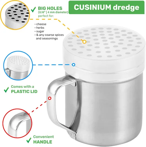 Miniatura 3 de CUSINIUM Cocteleras de queso parmesano de metal de 10 onzas con agujeros grandes, con asa, dispensadores de hojuelas de chile, cocteleras de pizza