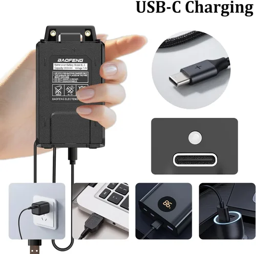 Miniatura 2 de Batería UV-5R Cargador tipo c de mayor capacidad 3800mAh Batería recargable BL-5 para radio bidireccional BF-F8HP UV-5RE RD-5R Radio jamón UV-5RTP